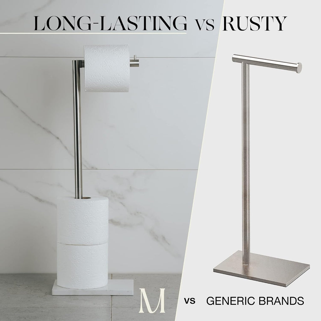 MARMOLUX ACC Toilet Paper Holder Stand, White Marble Base, Brushed Steel