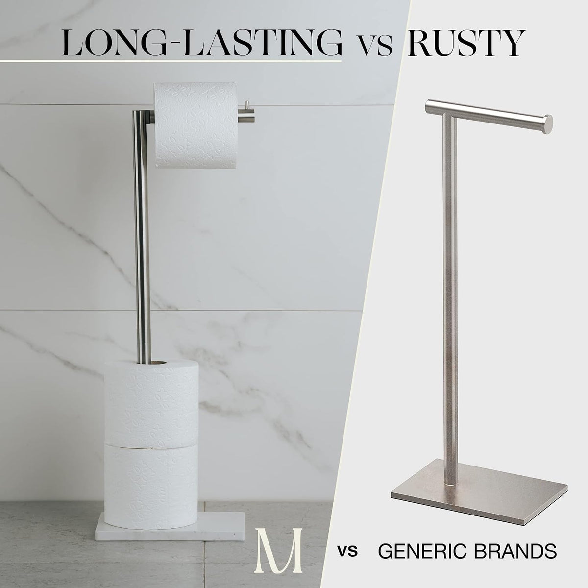 MARMOLUX ACC Toilet Paper Holder Stand, White Marble Base, Brushed Steel