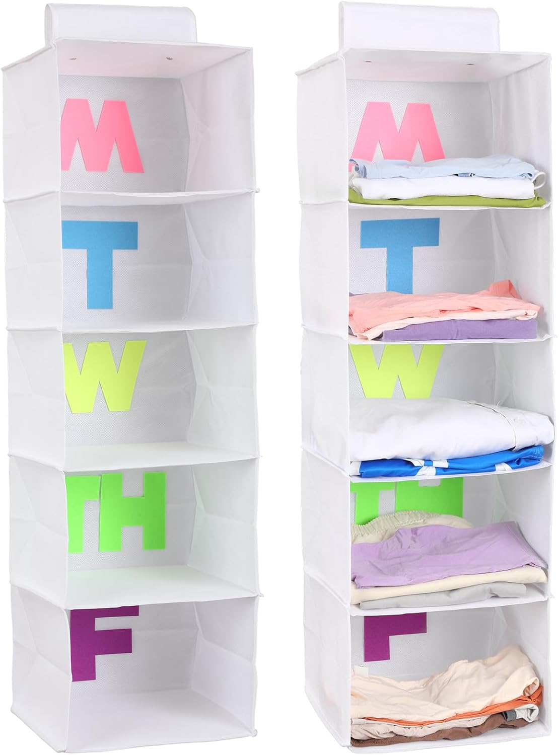 Hahafelt 2pcs 5 Shelf Weekly Clothes Organizer for Kids, White