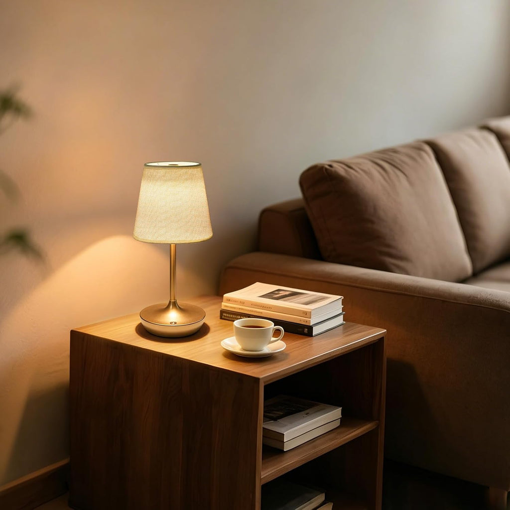 Cordless Table Lamp Rechargeable, Fabric Shade Bedside Lamp