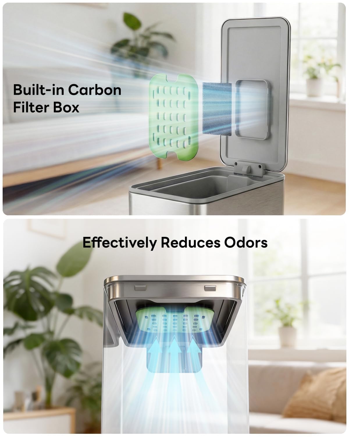 10L/2.6G Slim Bathroom Trash Can, Narrow Stainless Steel Soft-Close Step Pedal Bin with Lid, Odor Control Carbon Box, Removable Inner Bucket, Small Waste Bin for Bedroom, Office, RV (Silver)