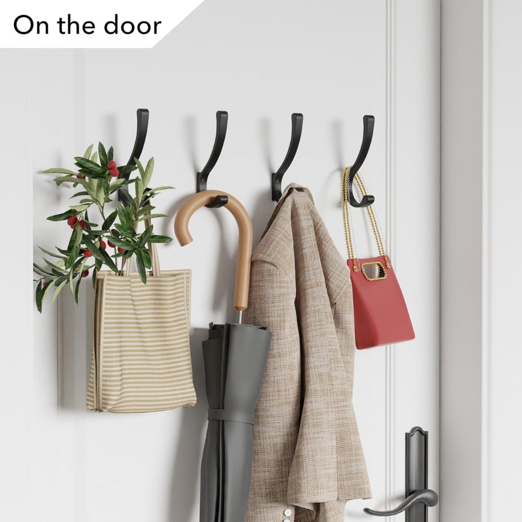 Coat Hooks Wall Mounted, Heavy Duty Hooks Hanging Towel, Black 4 Pack,Metal