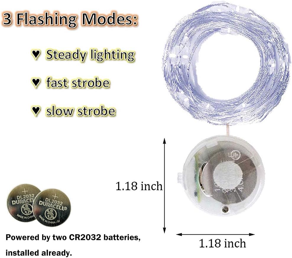 SunKite Fairy String Lights with 3 Flashing Modes, 18 Pcs 20 LED Flickering Waterproof Starry Firefly Lights Battery Operated Copper Wire Lights, DIY Party Wedding Christmas Decor(Cool White)
