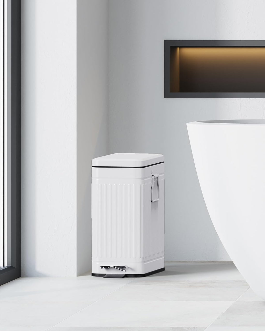 Small Trash Can with Lid, 2.6 Gal Dog Poop Trash Can, White