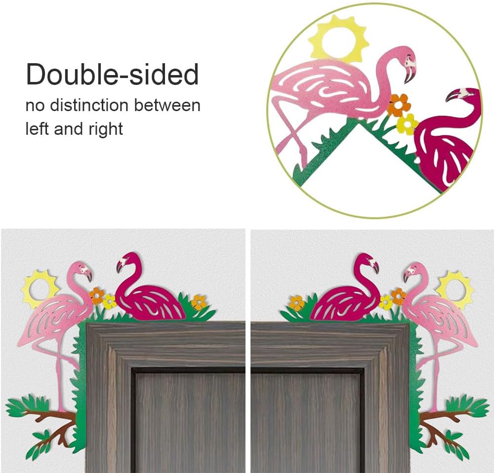 2024 Hand Painted Door Topper, Metal Right Sided Hummingbird Flower Cardinal Flamingo Starfish Leaf Funny Creative Door Frame Topper Corner Silhouette Wall Art Decor for Nature Lovers (Flamingo)