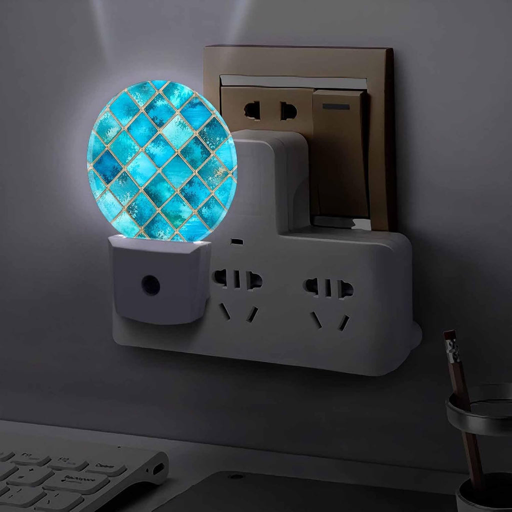 Round LED Night Light,Square Bright Glass Mosaic LED Night Light Plug into Wall with Dusk to Dawn Light Sensor White Energy Efficient Nightlight for Bedroom Hallway Living Room Kitchen