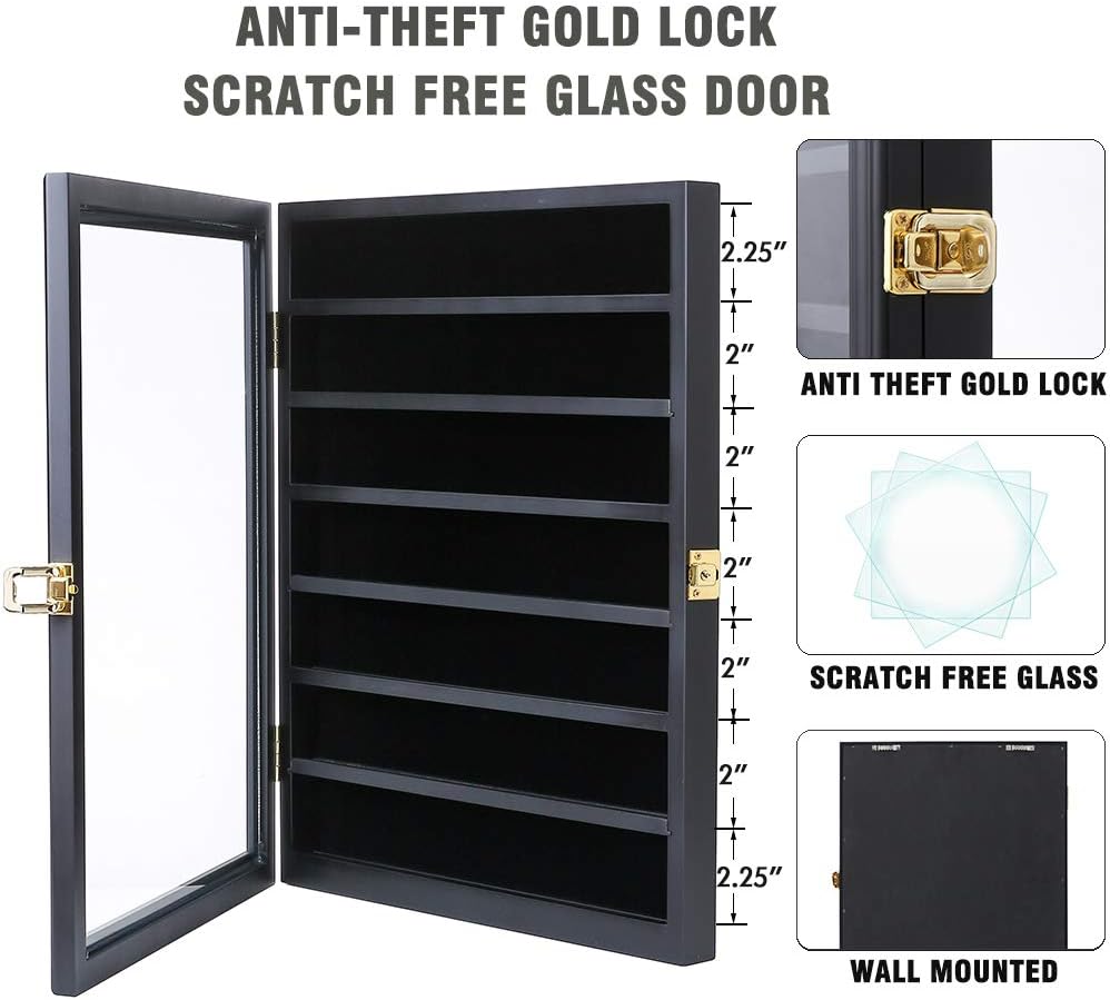 Military Challenge Coin Display Case Lockable Wooden Cabinet Rack Holder