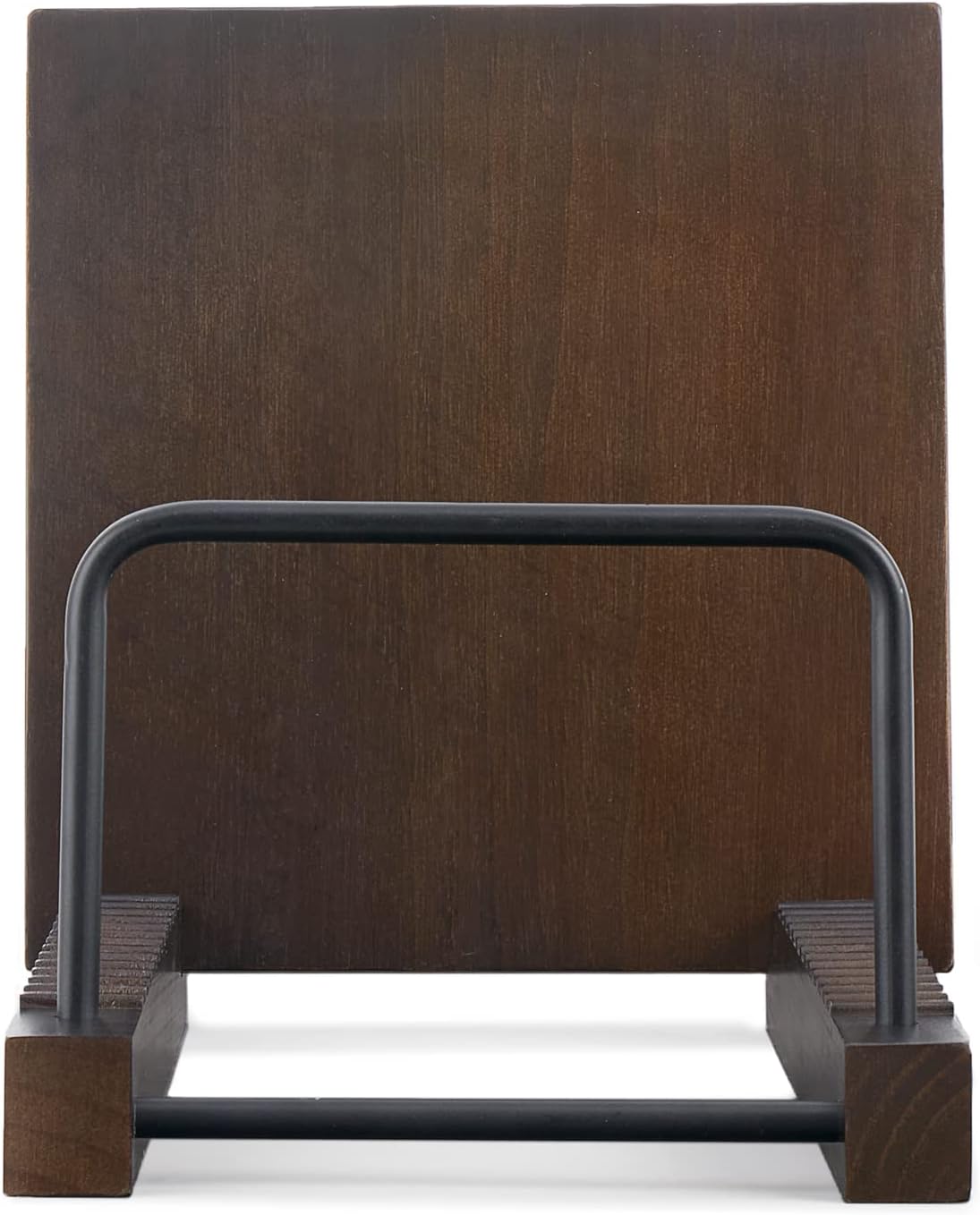 Mkono Vinyl Record Storage Holder Modern Album Display Solid Wood Stand with Black Metal Rack Farmhouse Home Decor Organizer for Vinyl Record, Holds up to 30 Albums, 11.8''L x 7''W x 8.7''H, Brown