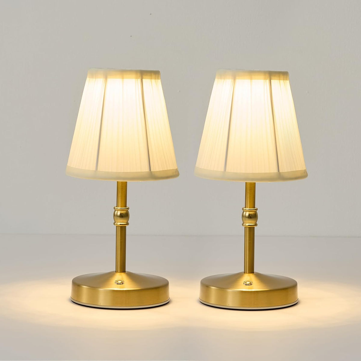 Cordless Mini Lamps Gold,3000 mah Battery Operated Lamp,3 Color Temperature Dimmable Table Lamp,Small Rechargeable Table Lamp Fabric,Aesthetic Small kitchen Lamp for Counter,Dinner (Gold,2 Pack)