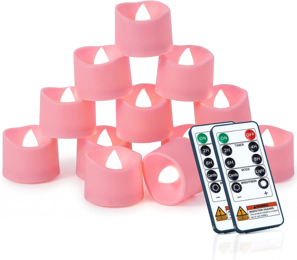 Homemory 24-Pack Pink Remote Flameless Battery Tea Light Candles, 400+ Hrs