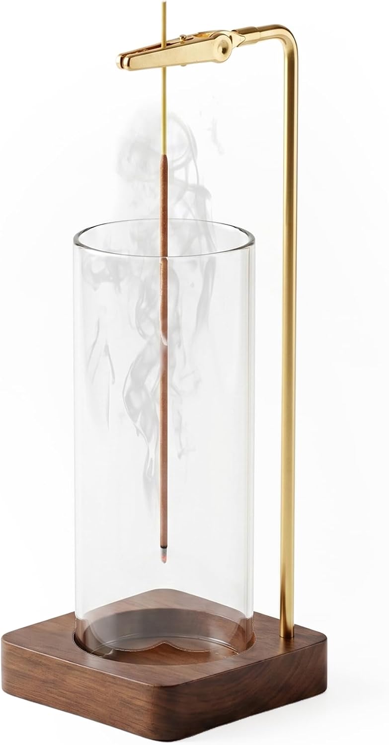 Incense Holder for Sticks with Glass Ash Catcher, Anti-Ash Flying Upside Down Insence Stick Burner, Modern Vertical Inscents-Sticks Holder for Yoga Spa Meditation Home Decor
