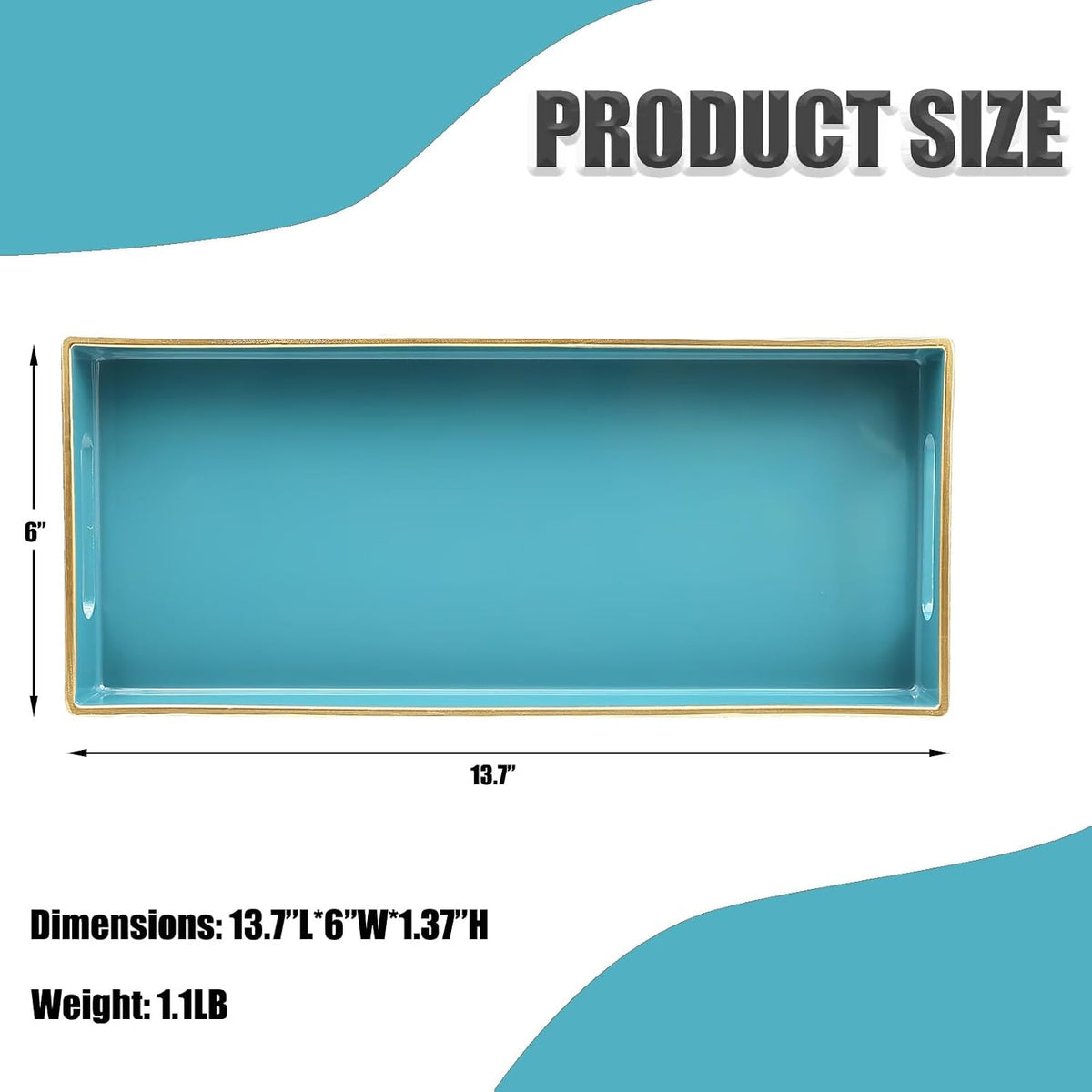 Teal Blue Vanity Tray with Handles, 5.9"*13.7"