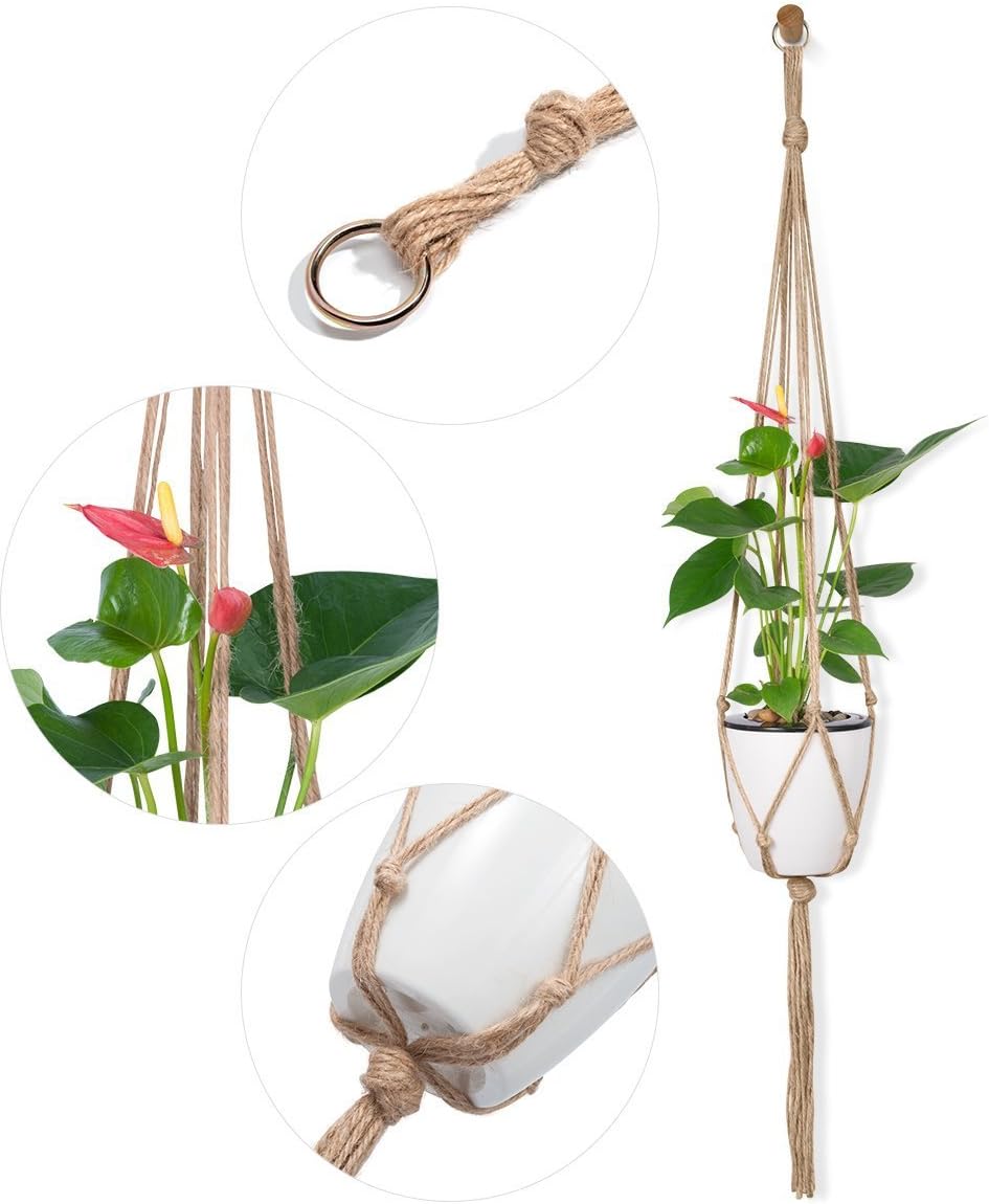 2 Pcs Macrame Plant Hanger Basket Liners with Country Style Natural Jute, Elegant for Home Garden, Patio and Office, Indoor & Outdoor Decoration, ONLY Hanger, NO Plant or Pot (48")