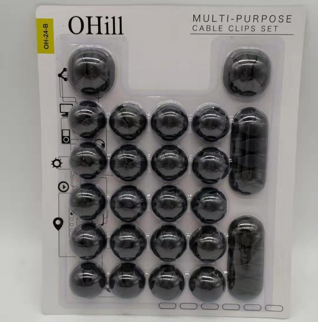 OHill 24PCS Black Cable Clips, Self Adhesive Cord Holder Cord Organizer