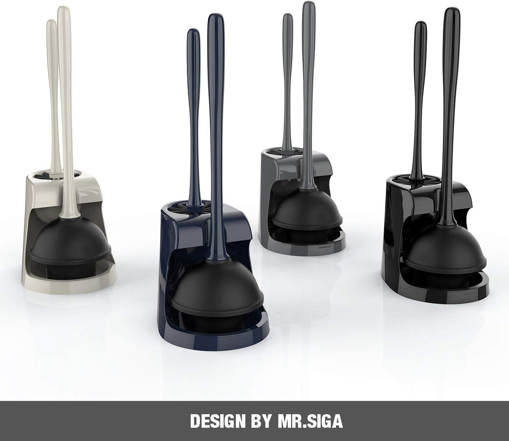 MR.SIGA Toilet Plunger and Bowl Brush Combo for Bathroom Cleaning, Gray