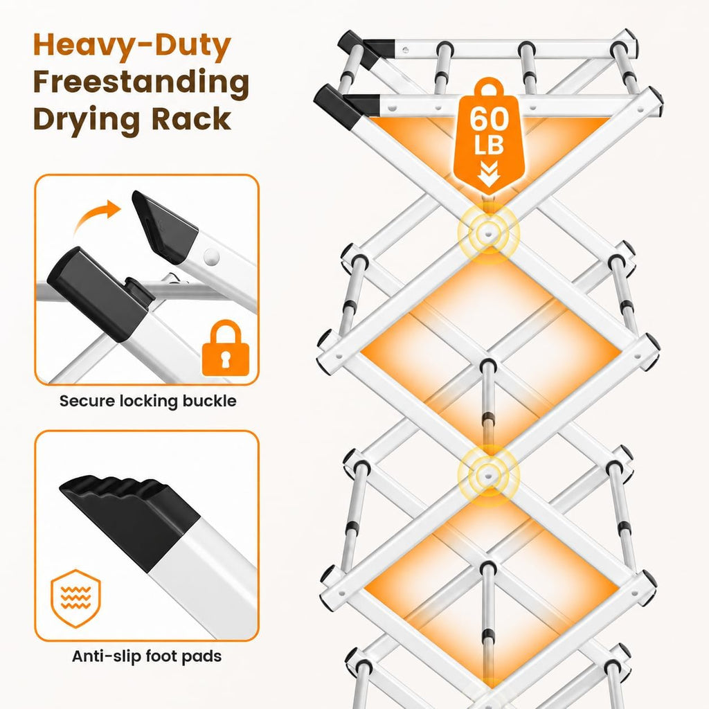 4-Tier Foldable Clothes Drying Rack, Adjustable Width 16.3"-27.95", Heavy Duty Stainless Steel Laundry Drying Rack Holds Up to 60 lbs, No Assembly, Space-Saving Indoor & Outdoor Drying Rack
