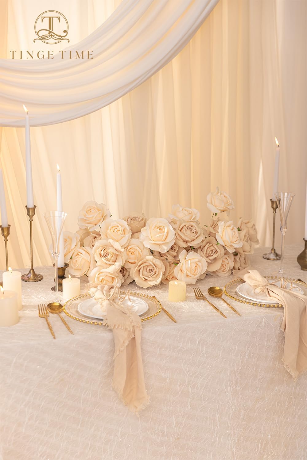 TINGE TIME Champagne Artificial Flowers Combo Box Set, 16PCS Fake Rose Silk Flower w/Stem for DIY Wedding Bouquets Centerpieces Baby Shower Party Home Spring Decoration (Champagne & Beige)