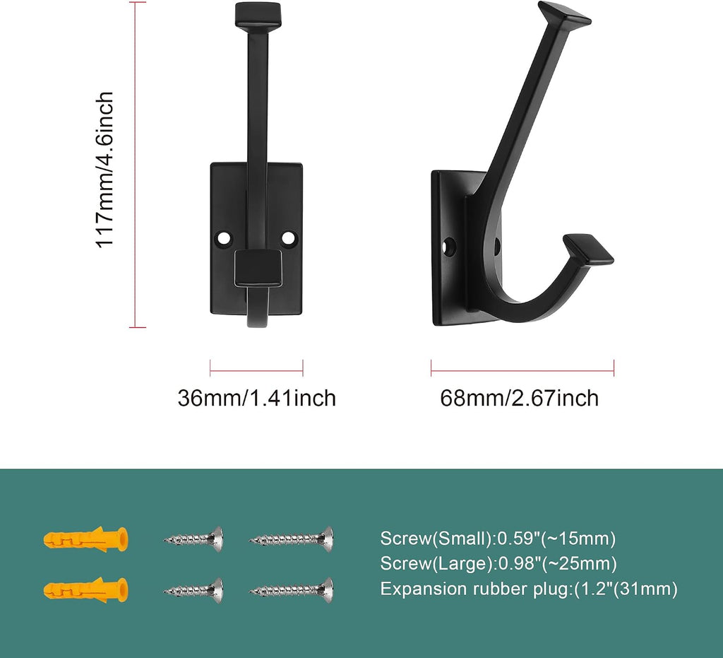 AVICCI 5 Pack Coat Hooks Mattle Black Wall Hooks for Bathroom Kitchen Towel Robe Towel Hooks Decorative Wall