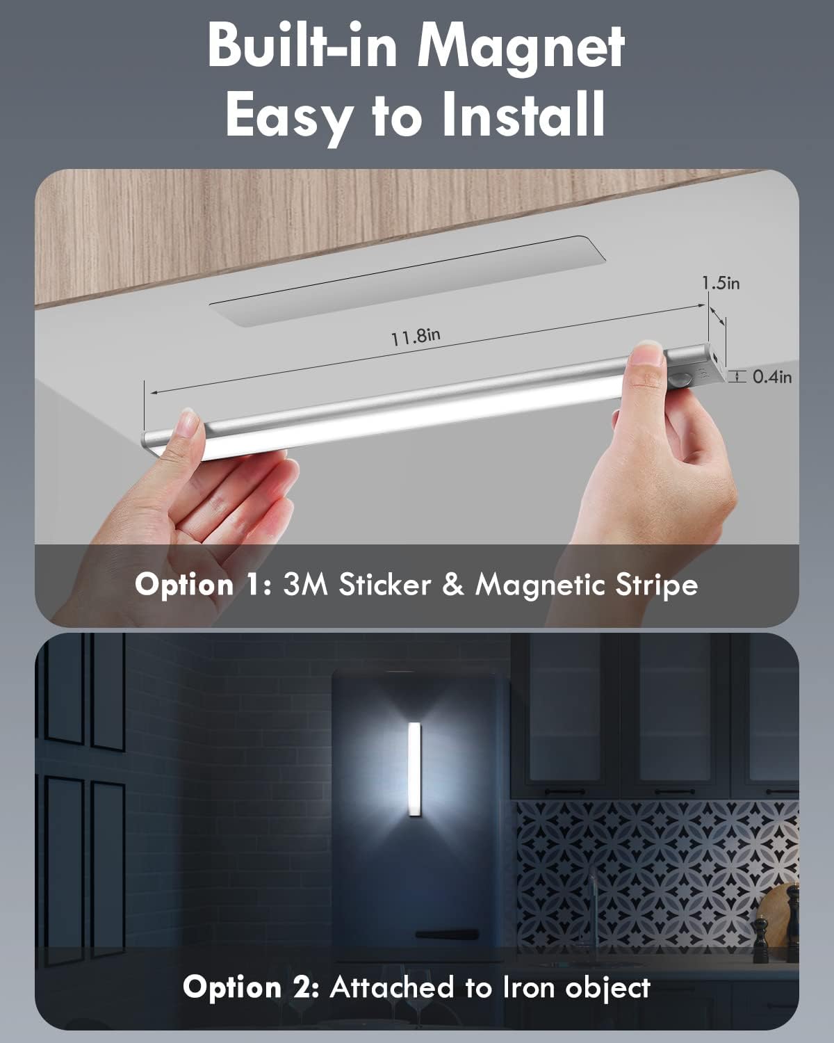 Alivation Wireless Under Cabinet Lights - 52 LED Closet Lights with Motion Sensor, USB-C Rechargeable, 1500mah Battery Operated, 2Pack