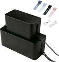 1Large+1Small Cable Organizer Set with 4 Silicone Cable Ties, 2-Piece Cable Management Box, Acrylic Lid Cord Organizer for Home Office,Set of Two Cable Box,Cable Organizer Box(Acryliclid lid/Black)