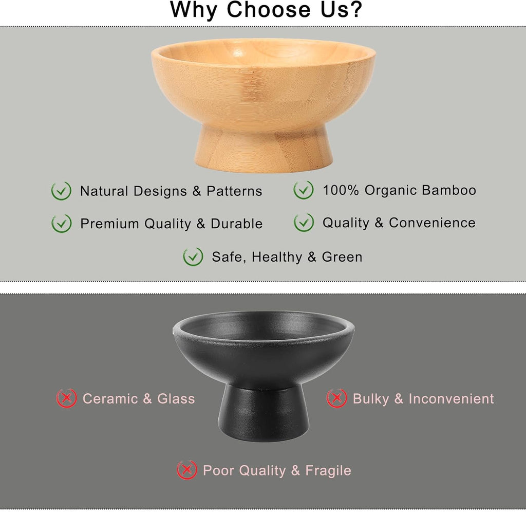 Small Pedestal Fruit Bowls for Kitchen Counter, 6 oz Mini Bamboo Wooden Serving Bowls for Desserts/Snacks/Nuts/Candy, Farmhouse Footed Bowls for Table Decor, 2 pcs