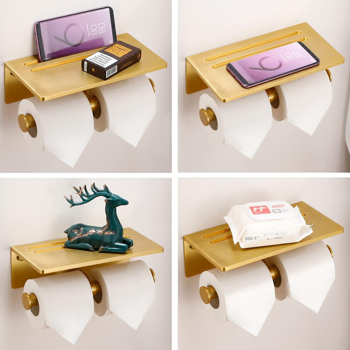 Toilet Paper Holder with Phone Shelf - Aluminum Double Roll Tissue Holder