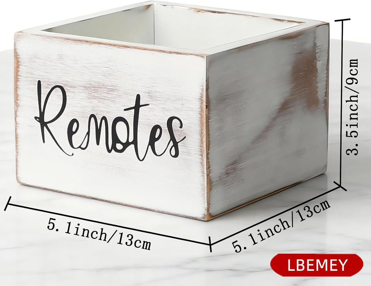 LBEMEY Wood Remote Control Holder, TV Remote Control Organizer for Home Bedroom Table, Multi-Purpose Desktop Storage (Retro White, M,for 3+ Remote Controls)