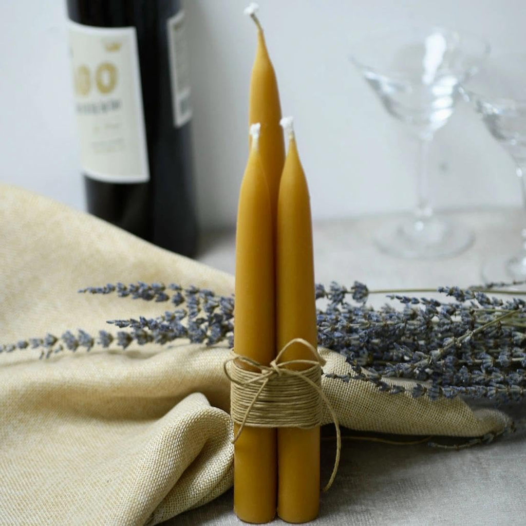 DEYBBY Beeswax Taper Candles, 8 Inch, Unscented, Natural, 18 Pack