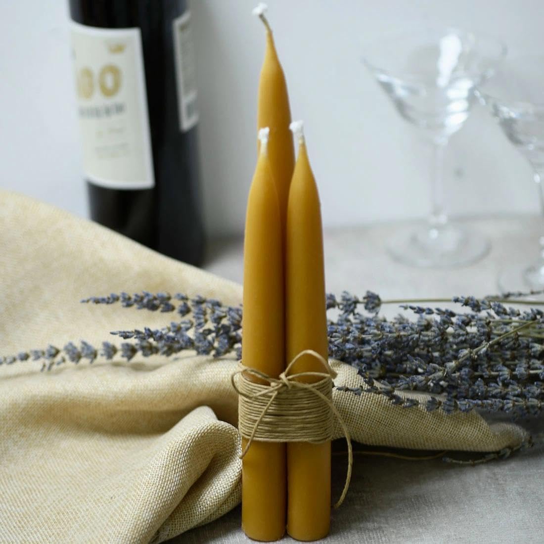 DEYBBY Beeswax Taper Candles, 8 Inch, Unscented, Natural, 18 Pack
