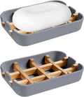 Aoheuo Modern Bamboo Fiber soap Holder and soap Dish Combination (Removable),5.12 Long by 3 Wide, 0.98 inches high, Used in Kitchens, bathrooms, and bar Sinks (Gray(2 Pack))