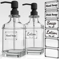 GLADPURE 2 Pack Soap Dispenser, 18 Oz Antique Design Thick Glass Hand Dispensers; with 304 Rust Proof Stainless Steel Pump, 6Pcs Clear Stickers, for Kitchen, Bathroom- Black