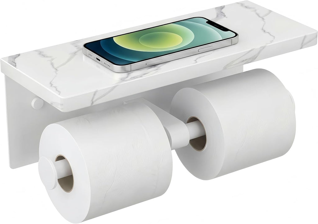 FORIOUS Double Marble Toilet Paper Holder with Phone Shelf, Commercial
