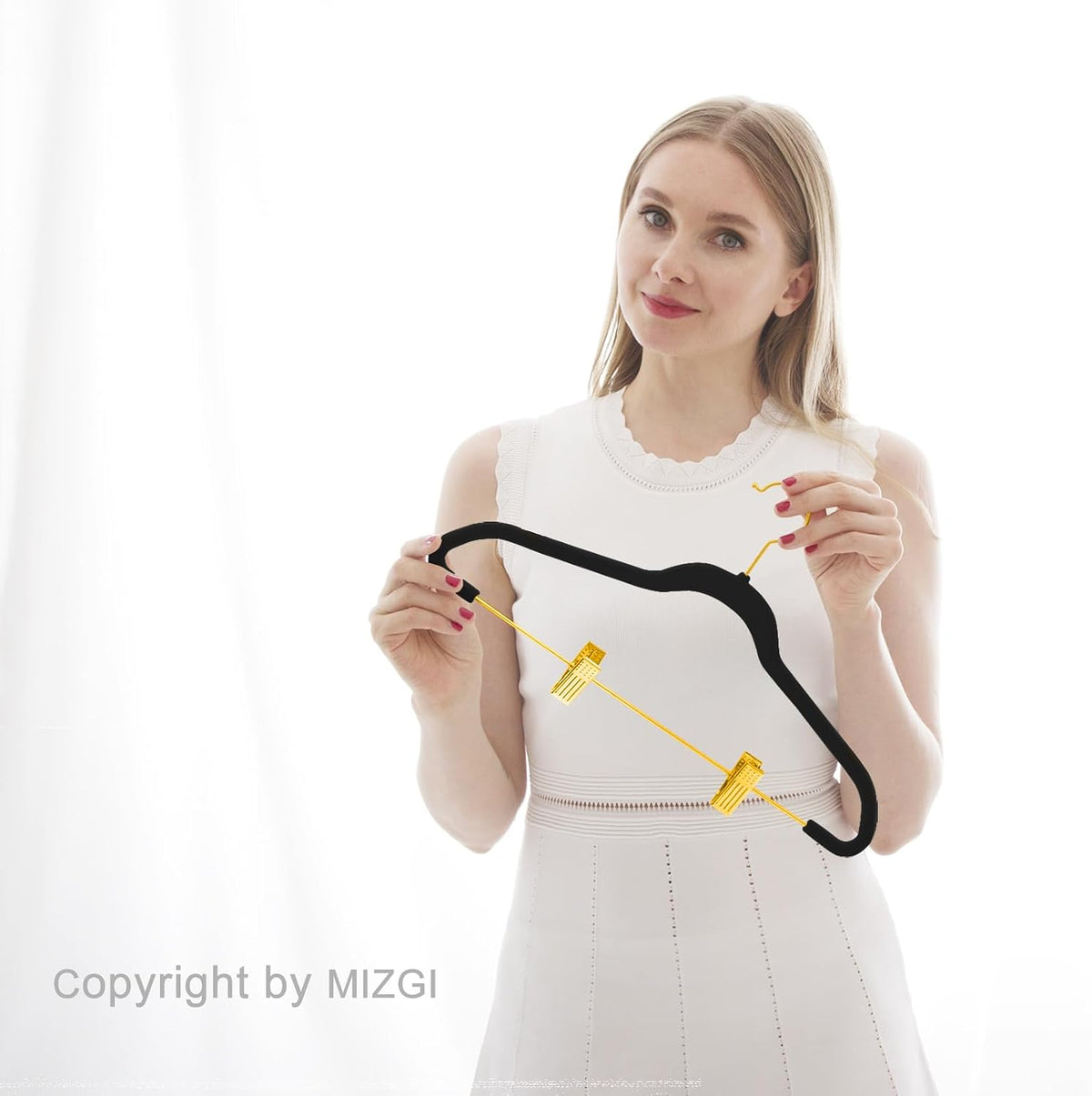 MIZGI Premium Velvet Pants Hangers with Adjustable Clips (Pack of 20) Slim Skirt Hangers- Non Slip Felt Outfit Dress Hangers Black - Gold Hooks,Space Saving Shirt Clothes Hangers