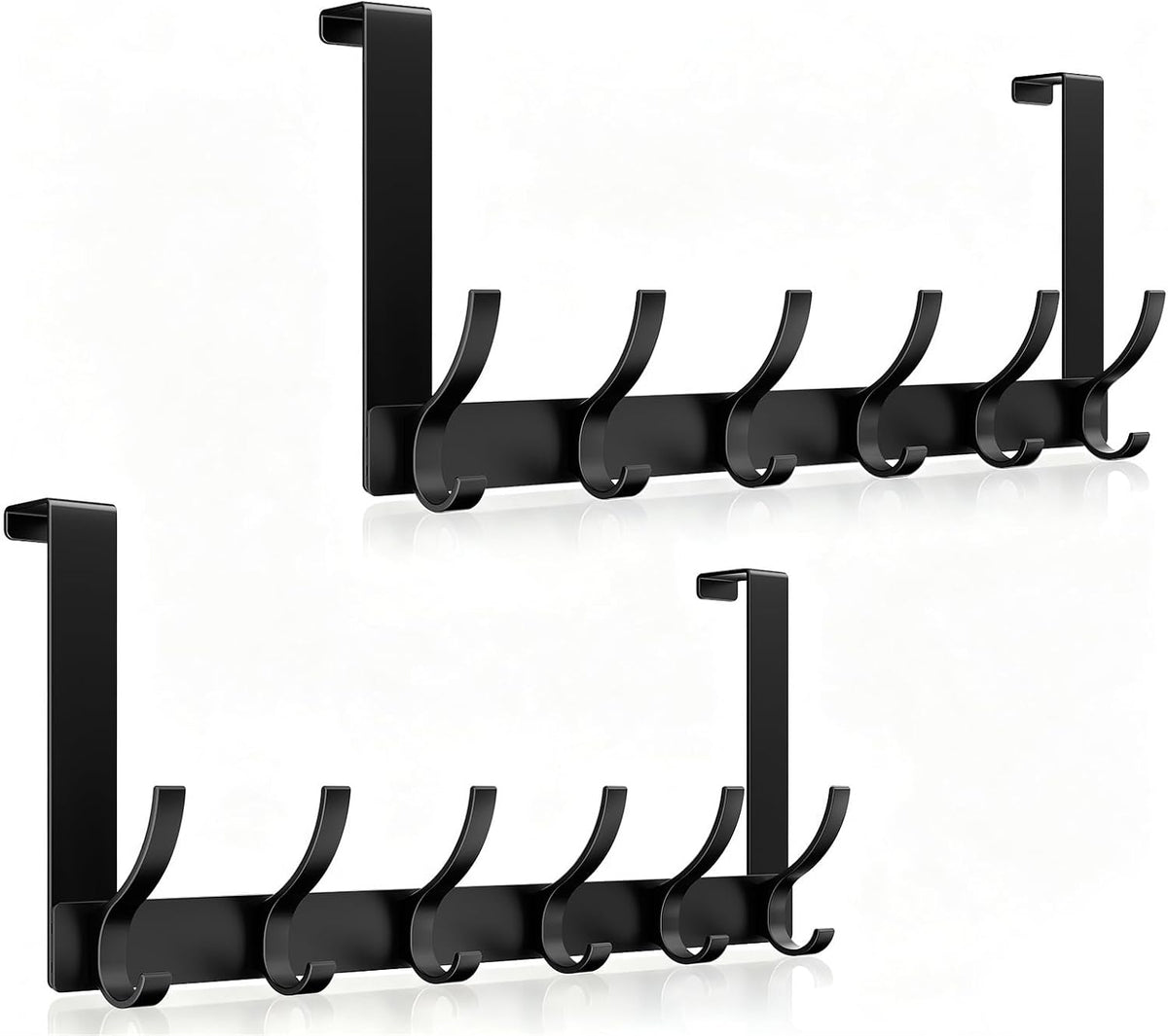 Optish Over The Door Hooks, Door Hanger Hooks for Hanging, Over The Doors Towel Racks for Bathroom with 12 Coat Hook, Coat Rack Bathroom Accessories（2 Pack, Black）