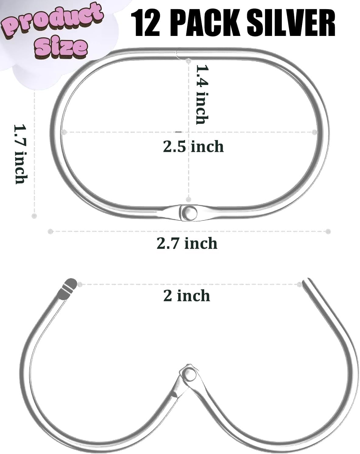 12 Pack Silver Shower Curtain Hooks,Gold Shower Curtain Rings,Brushed Nickel Shower Curtain Hooks Rust Proof, Metal Rust Proof Anti-Drop Smooth Shower Hooks for Shower Curtain