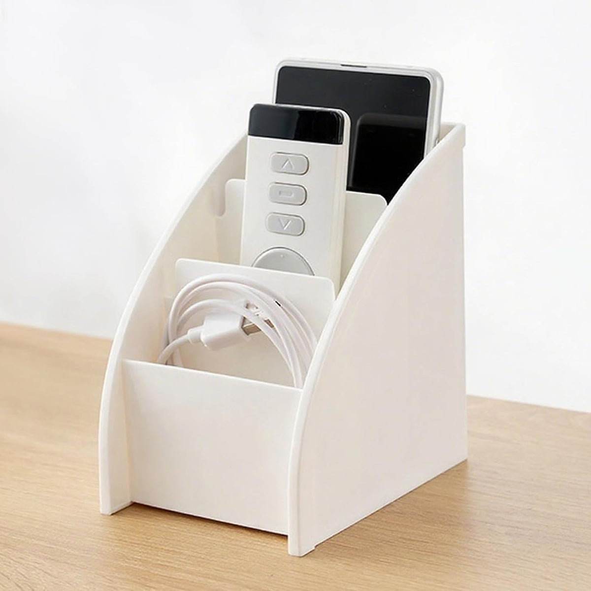 Desk Organizer with Tiered Compartments - No Lid Pencil Holder for Office Supplies Remote Control & Pen Storage Workspace Organizer for Women, College Dorm Room, Desktop (11.7x8.8x13cm)