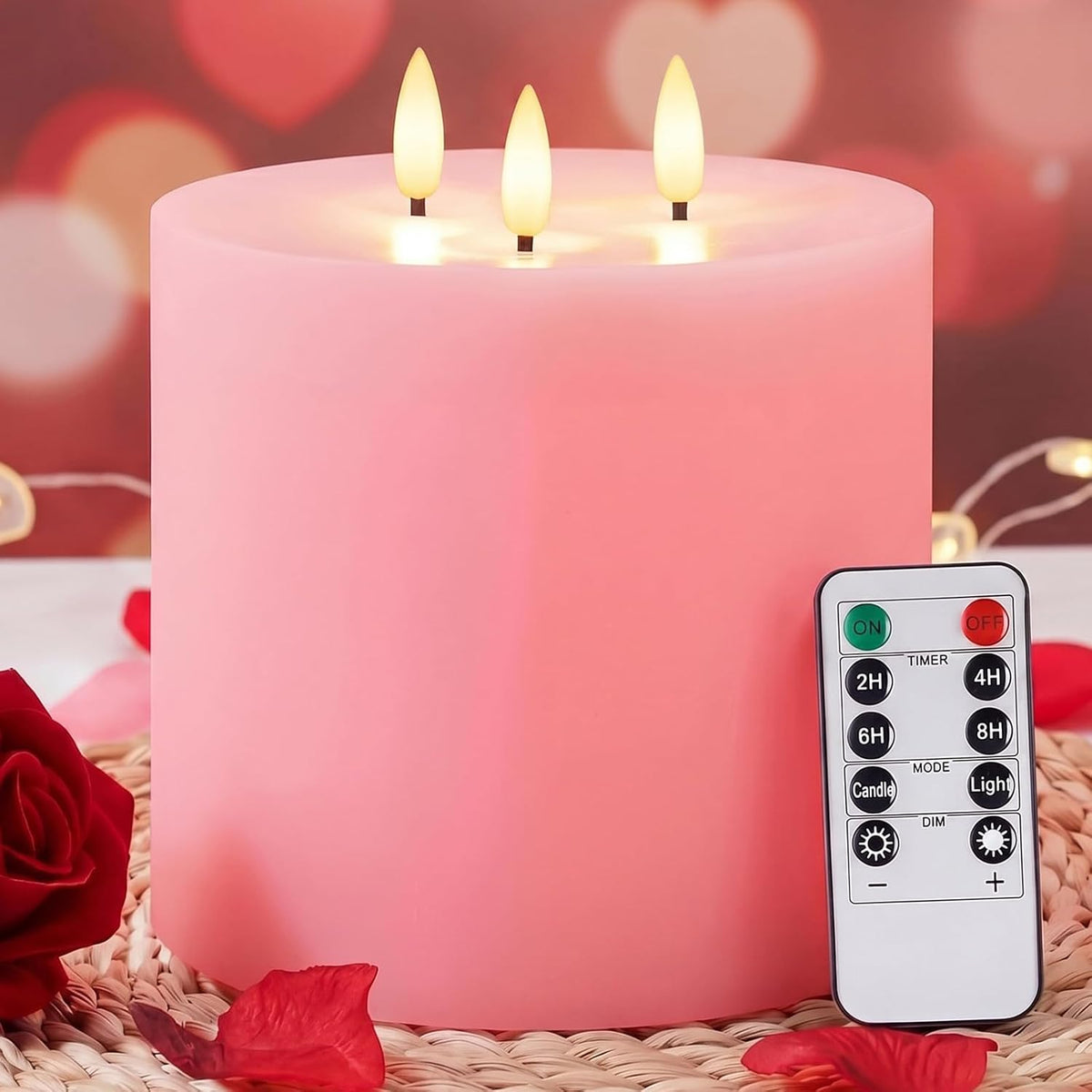 Retisee 1 Pack Pink Extra Large Flameless Candles 6"x6" Remote Control