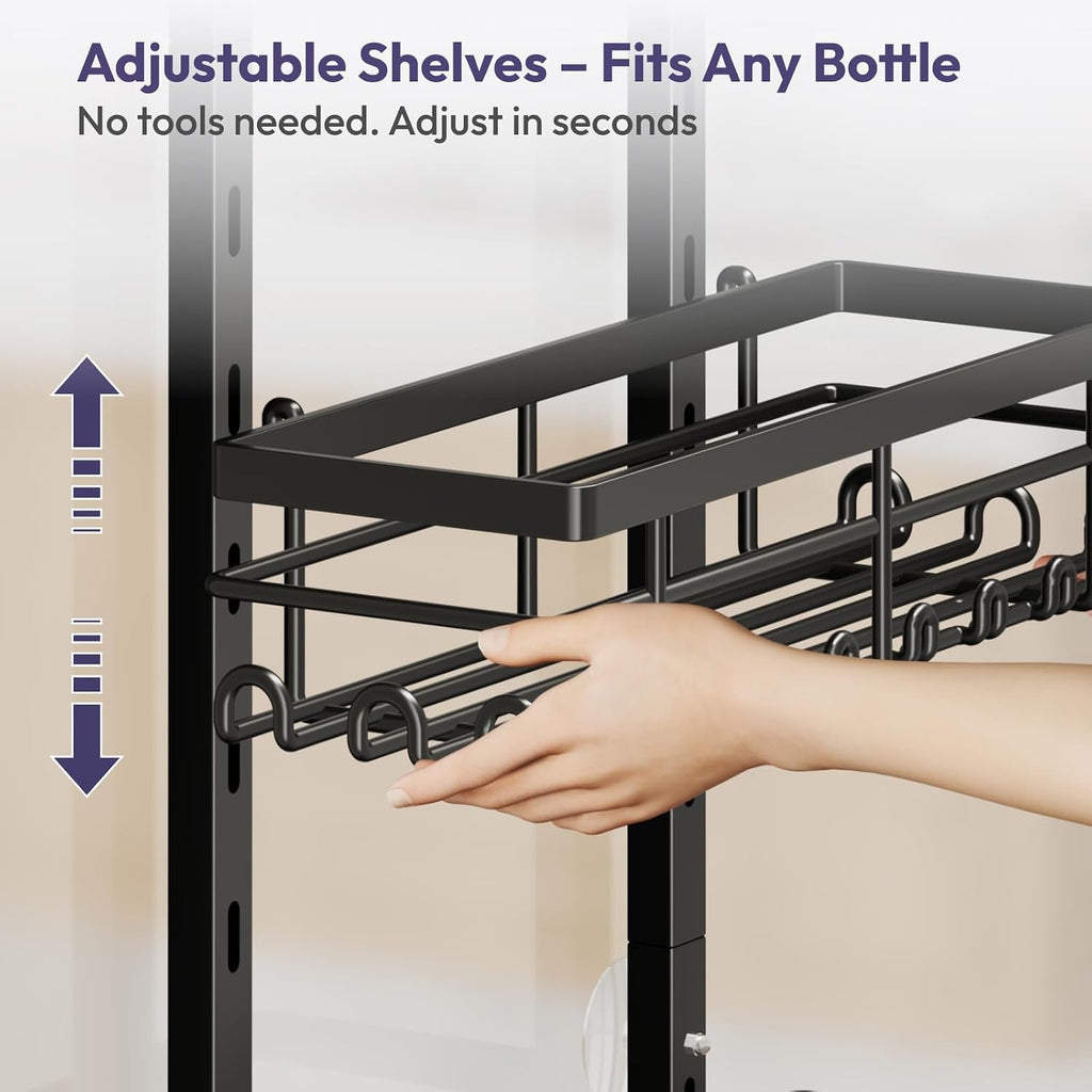 SWTYMIKI Over The Door Shower Caddy - 3 Tier Rustproof Hanging Shower Organizer with Adjustable Shelves, 28 Hooks & Soap Holder, Hanging Shower Rack Storage for Bathroom Accessories, Black