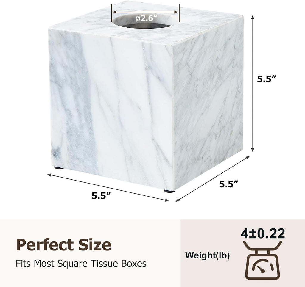 Real Natural Marble Tissue Box Cover, 5.5in Square Holder
