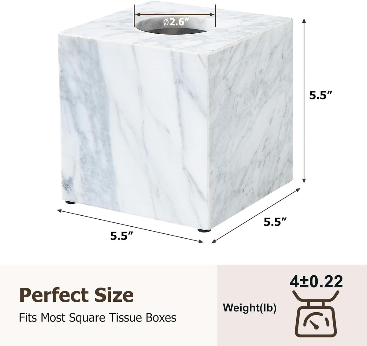 Real Natural Marble Tissue Box Cover, 5.5in Square Holder