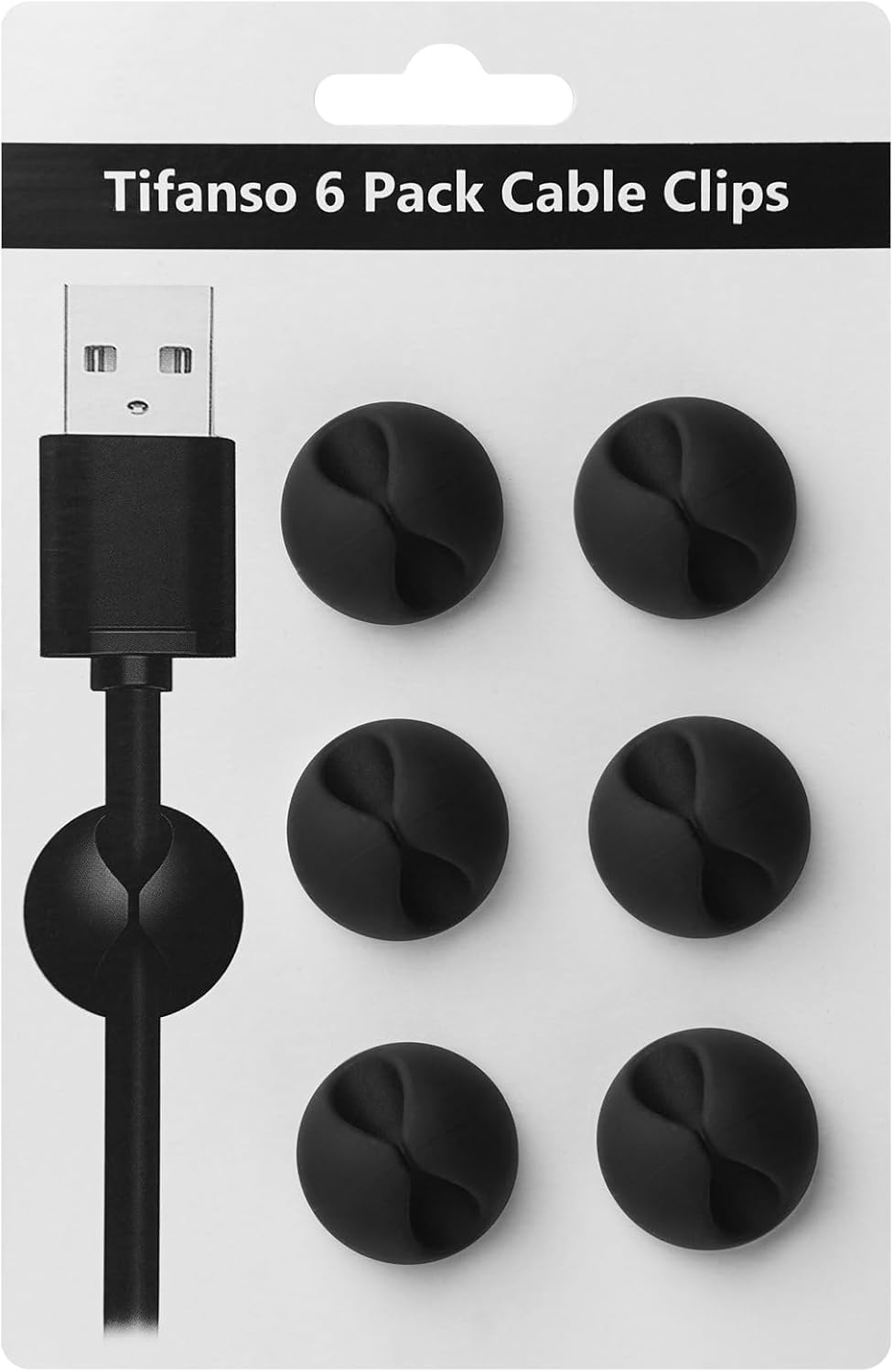 tifanso 6PCS Black Adhesive Cable Clips for Home Office Wire Management