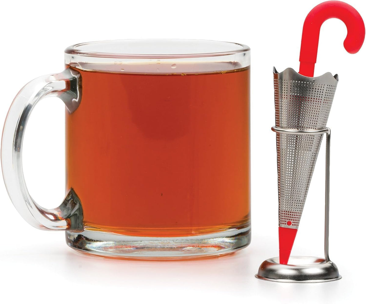 RSVP International Novelty Loose Leaf Tea Infuser/Strainer Includes Drip Stand, Umbrella/Stand, 1.25 x 5"