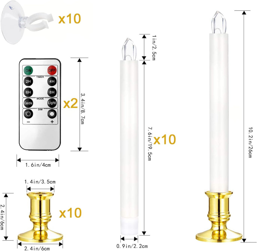 YAUNGEL Window Candles, 10 Pack LED Battery Operated Christmas Candles for Windows with Remote Timer Electric Flameless Candle Lights with Candle Holders Suction Cups for Christmas Decorations