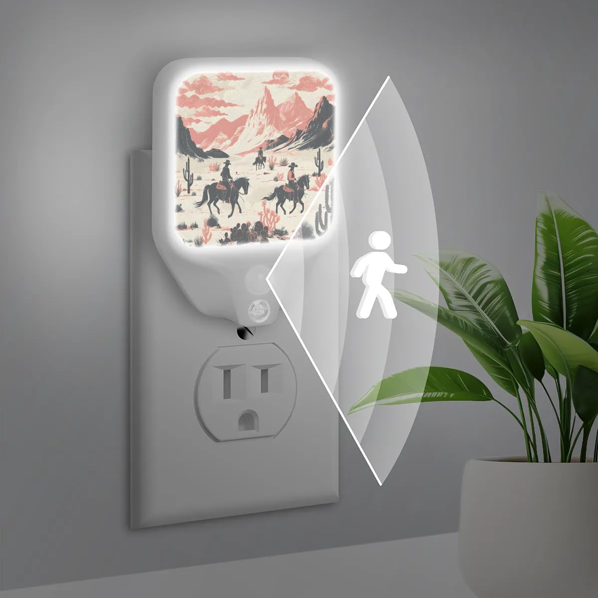 Honeybaby Motion Sensor Night Lights Western Cowboy Desert Nightlight Plug in Dusk to Dawn Motion Sensor Light Indoor LED Lights for Room Home Improvement