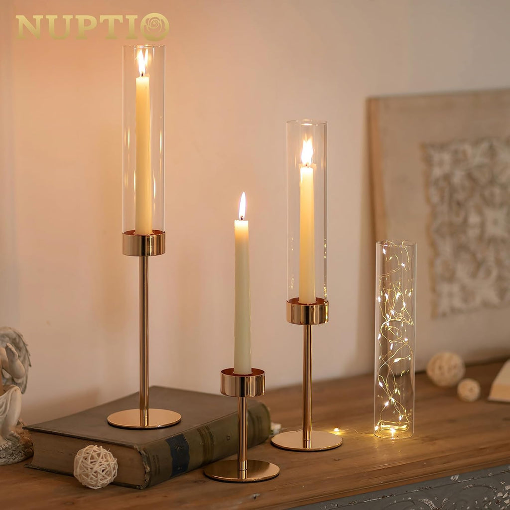 NUPTIO Hurricane Candlestick Holders for Centerpiece, Taper Candle Holders