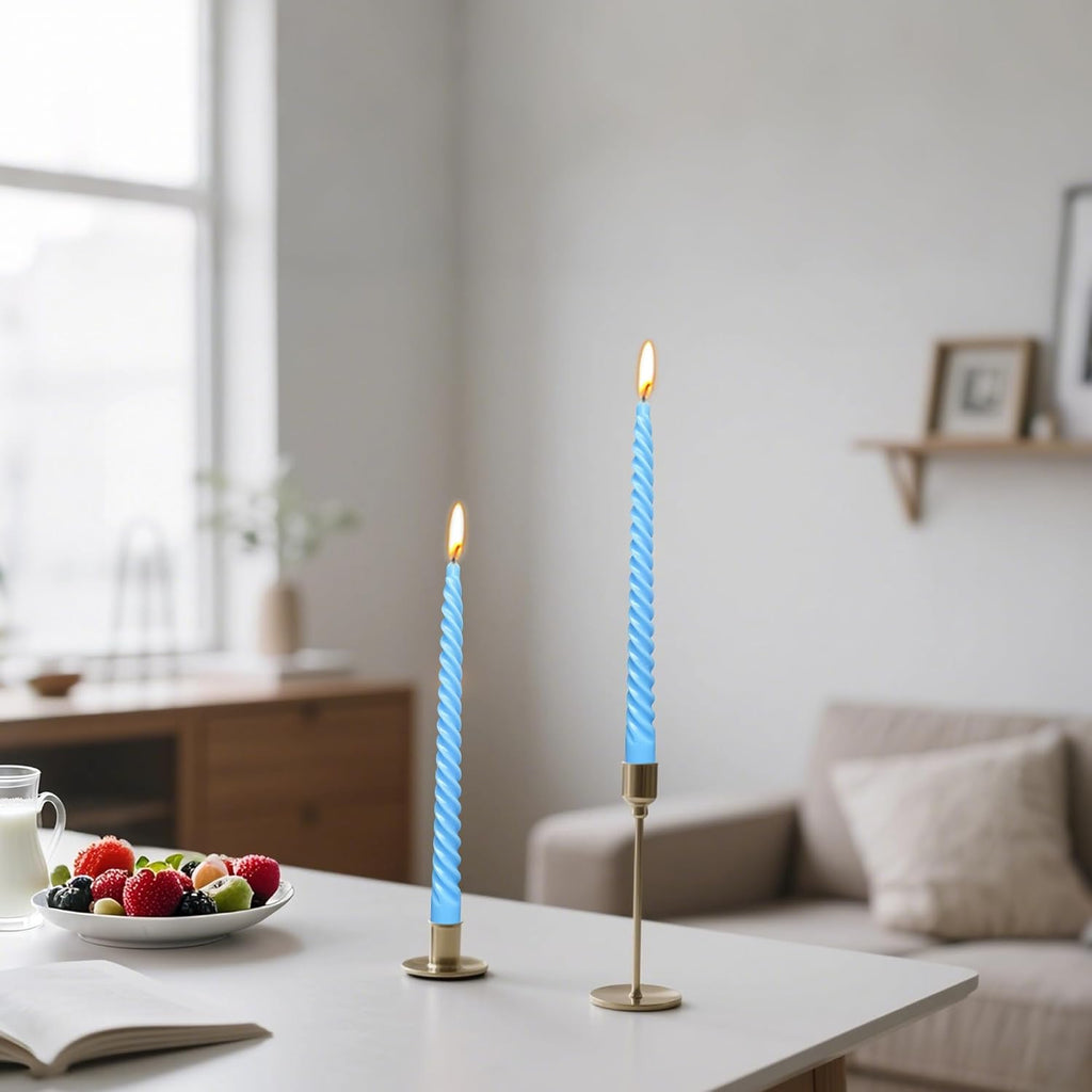 10 Inch Sky Blue Taper Candle Set, 10 Pack Unscented Dripless Candlesticks for Family Dinner Parties Home Decoration Picnic