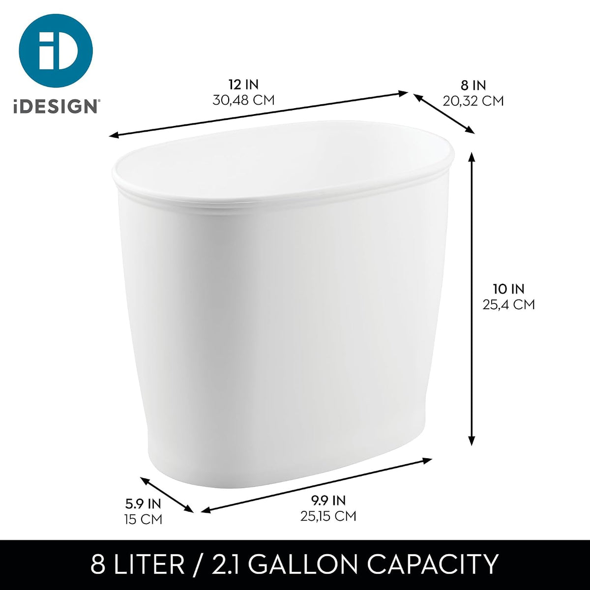 iDesign Slim Plastic Bathroom Trash Can, 2-Pack, White