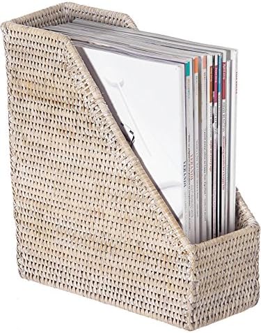 Kouboo La Jolla Rattan Magazine File, Desk Paper Organizer, White Wash