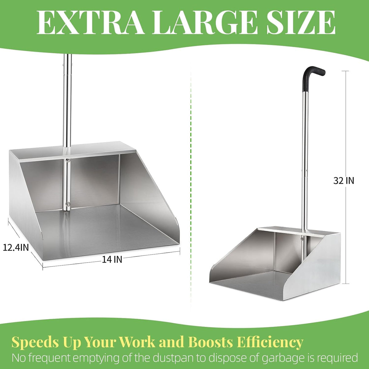 Extra Large Dust Pan with Long Handle,Metal Dust Pan for Jumbo Debris Pan