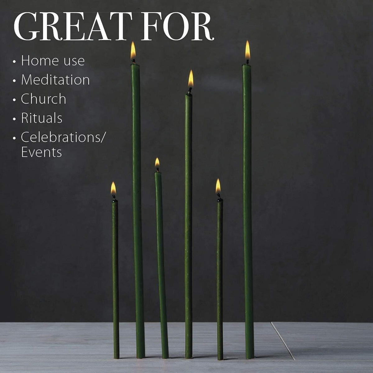 Danilovo Thin Taper Beeswax Candles - Honey-Scented, Decorative Candles Ideal for Birthday Decoration or Church Prayers - Green Drip Free, Tall & Smokeless Pack of 50 pcs, 6.3 x 0.22 inch